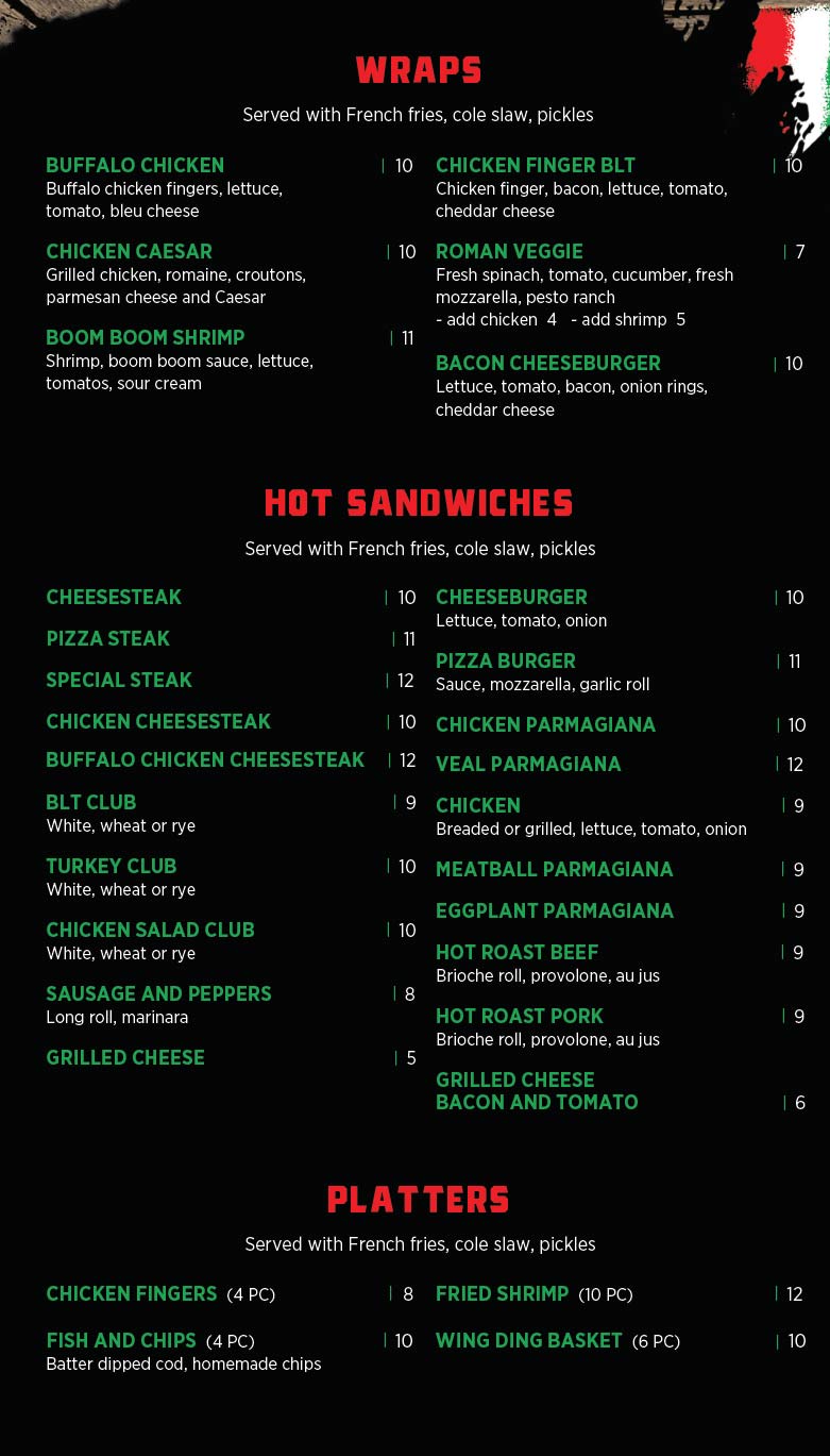 Take Out Menu Roman Delight Family Restaurant